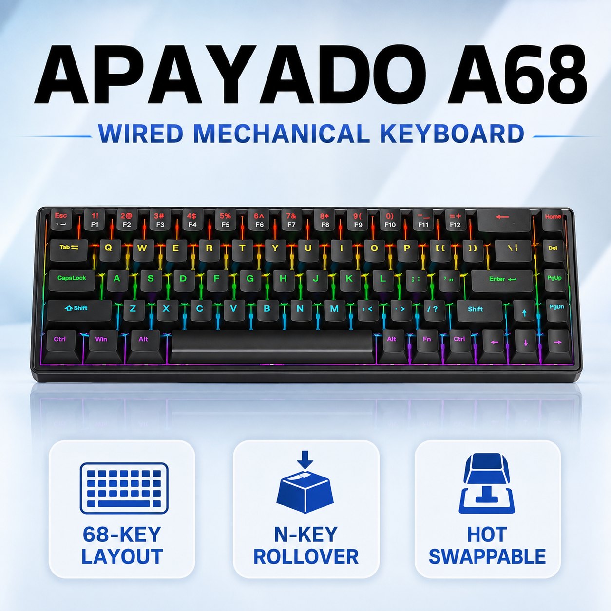 Gaming Keyboard Blue Switches - لوحة مفاتيح ميكانيكية سلكية APAYADO A68،