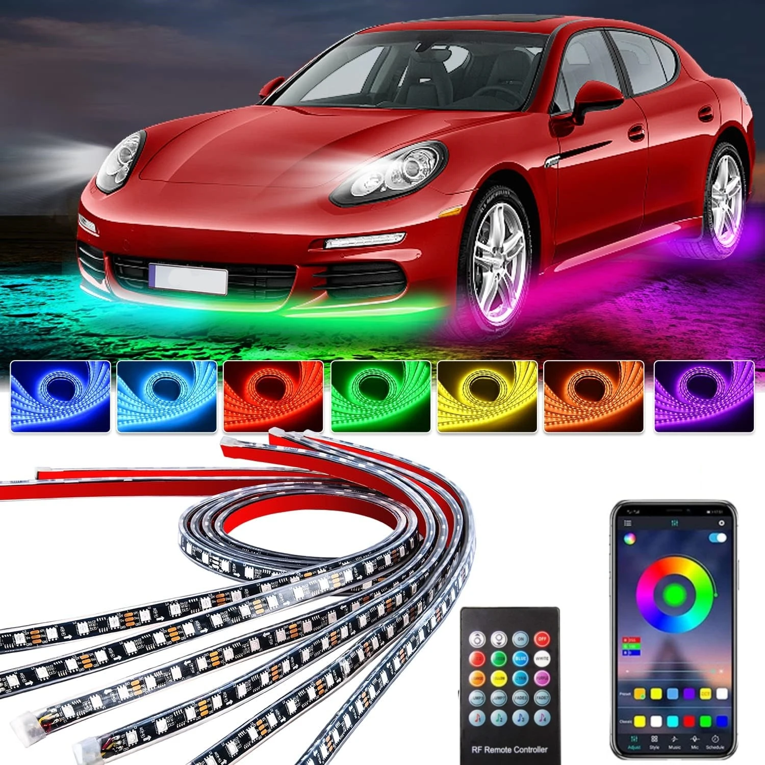 Rgb Underglow Strip - ضوء نيون تحت توهج السيارة ،