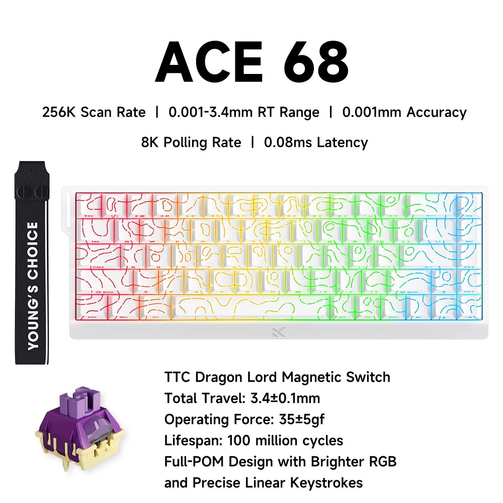MCHOSE ACE 68 مفتاح مغناطيسي ل - مراجعة Gaming Keyboard Hall Effect Switches وسعره